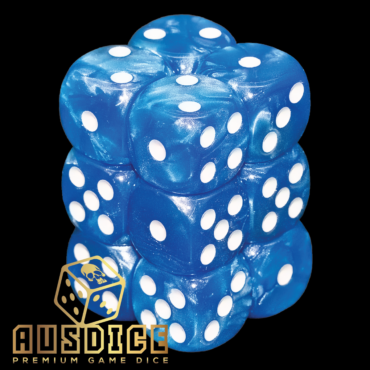 Ausdice D6 16mm Saphhire Blue 12Dice Set