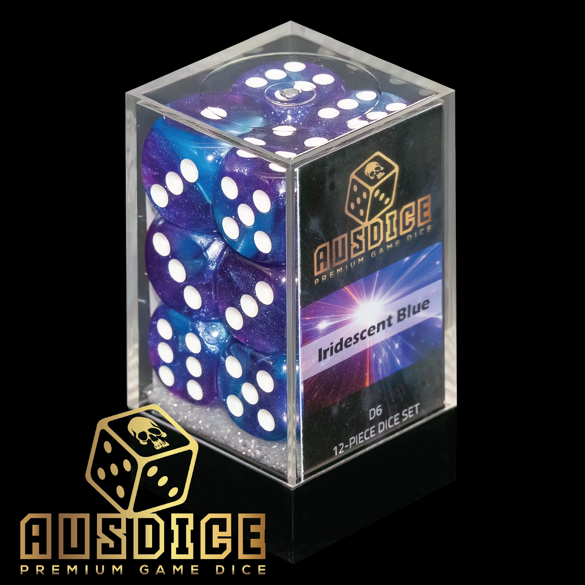 Ausdice D6 16mm Iridescent Blue 12Dice Set
