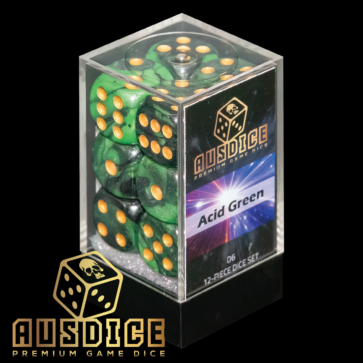 Ausdice D6 16mm Acid Green 12Dice Set