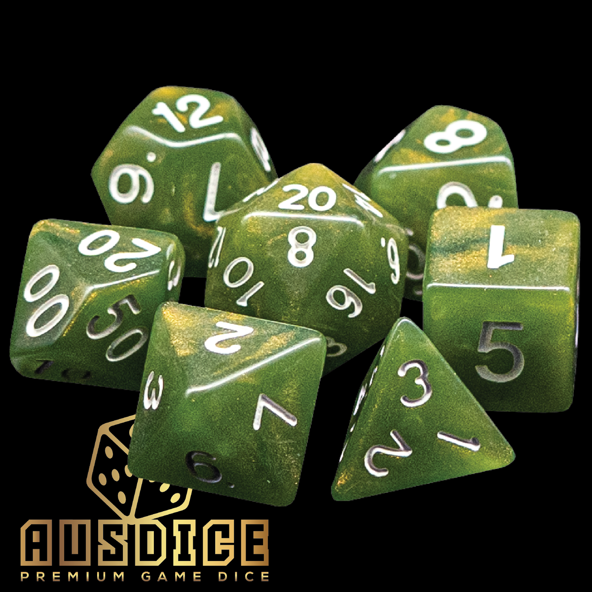 Ausdice Polyhedral Swamp Green Dice Set (7 Dice)