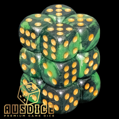 Ausdice D6 16mm Acid Green 12-Dice Set