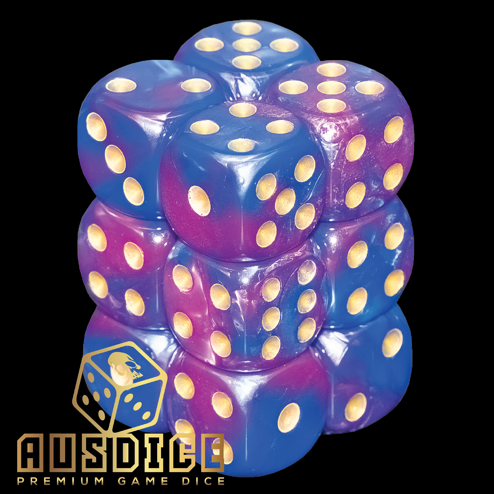 Ausdice D6 16mm Wizard Purple/Blue 12-Dice Set