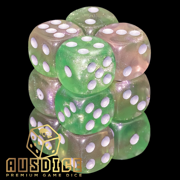 Ausdice D6 16mm Iridescent Faerie Fire 12-Dice Set