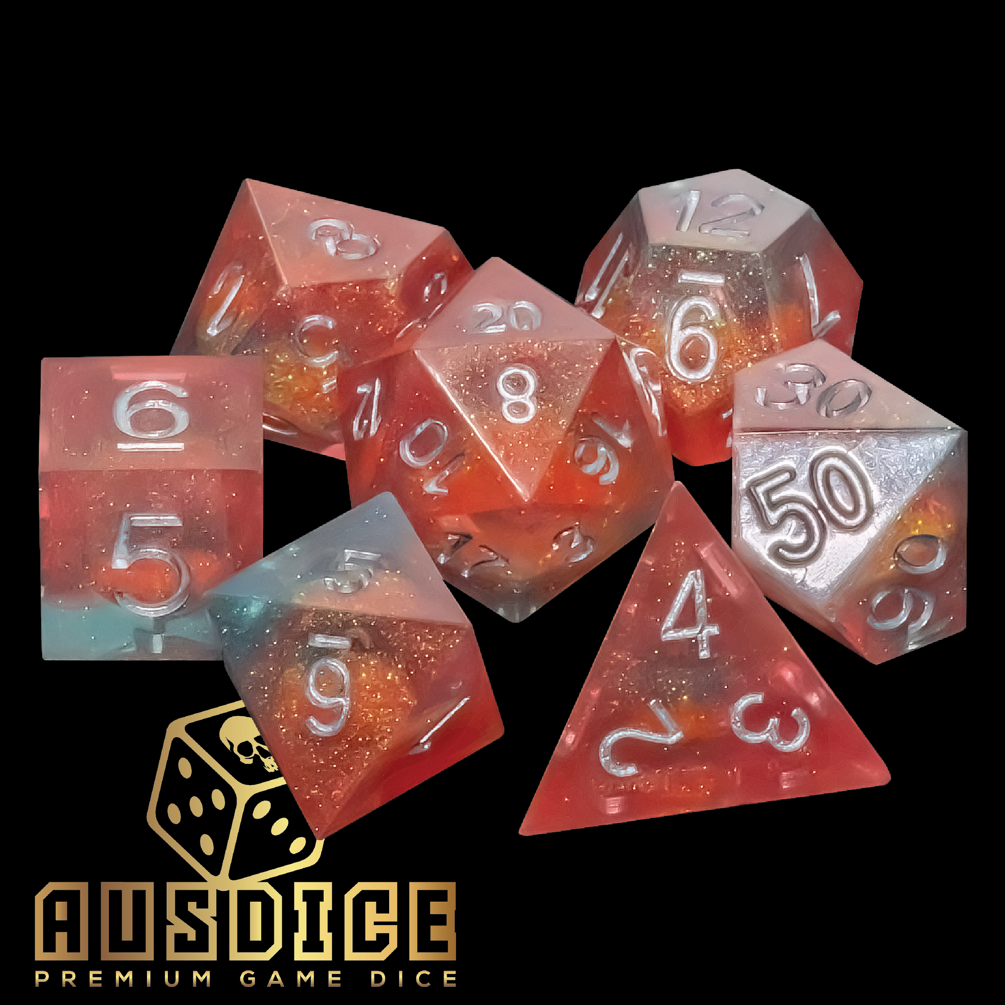 Liquid Core Sunset Mirage Polyhedral 7-Die Set