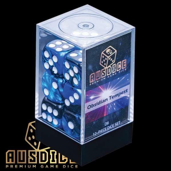 Ausdice D6 16mm Obsidian Tempest 12-Dice Set