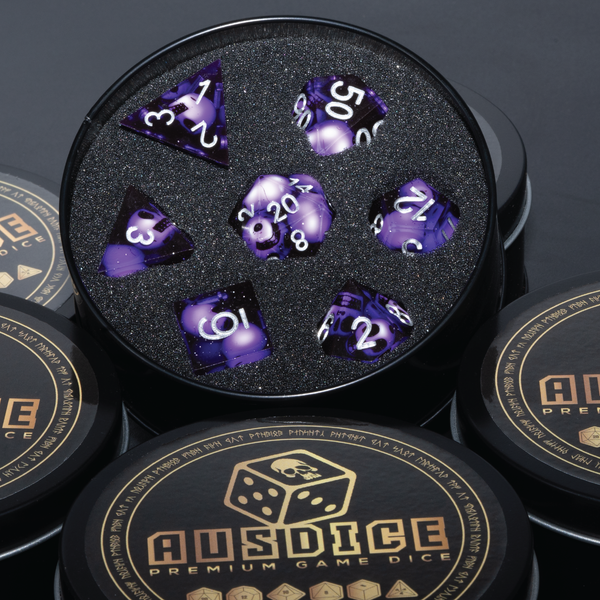 Sharp Edged Skull Void Purple Resin Polyhedral 7-Die Set