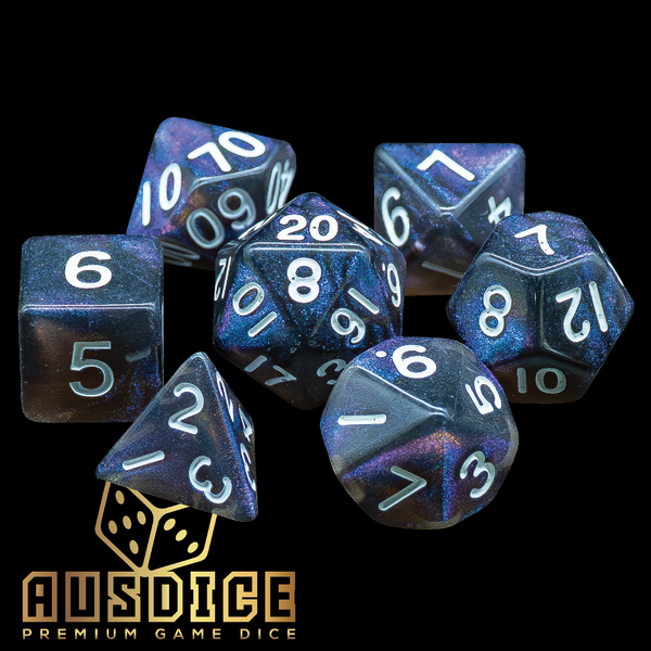 Stardust Galaxy Acrylic Polyhedral Dice Set by Fanroll