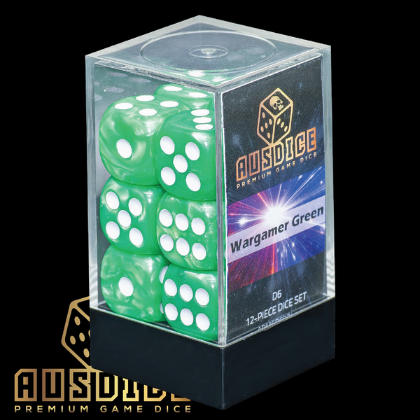 Ausdice D6 16mm Wargamer Green 12-Dice Set