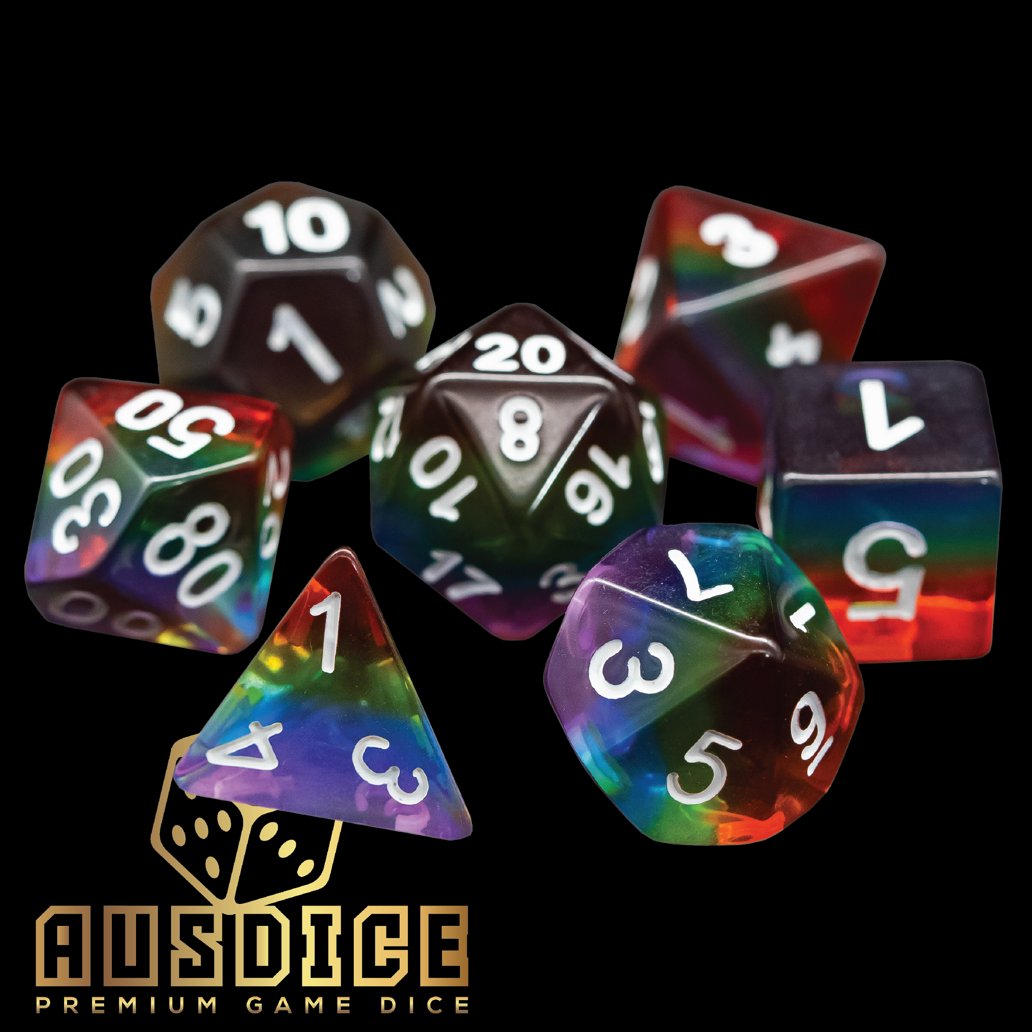 Rainbow Translucent Resin Polyhedral 7-Die Set