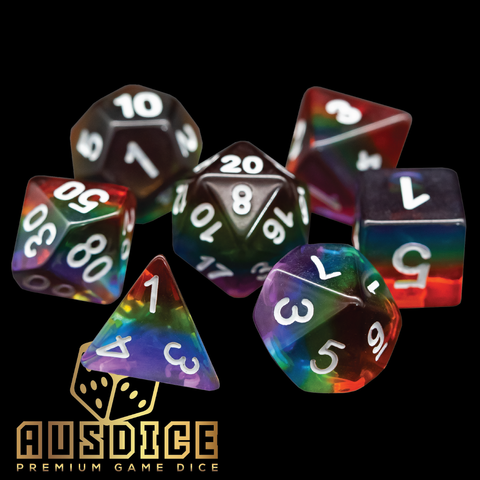 Rainbow Translucent Resin Polyhedral 7-Die Set