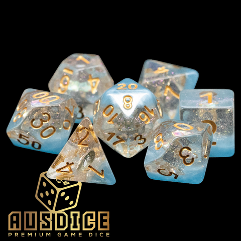 Diamond Water Drop Blue Gold Resin Polyhedral 7-Die Set