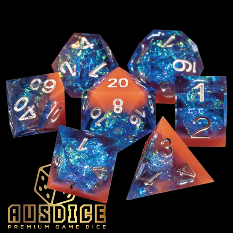 Sharp Edged Teal/Opaque Red Resin Polyhedral 7-Die Set