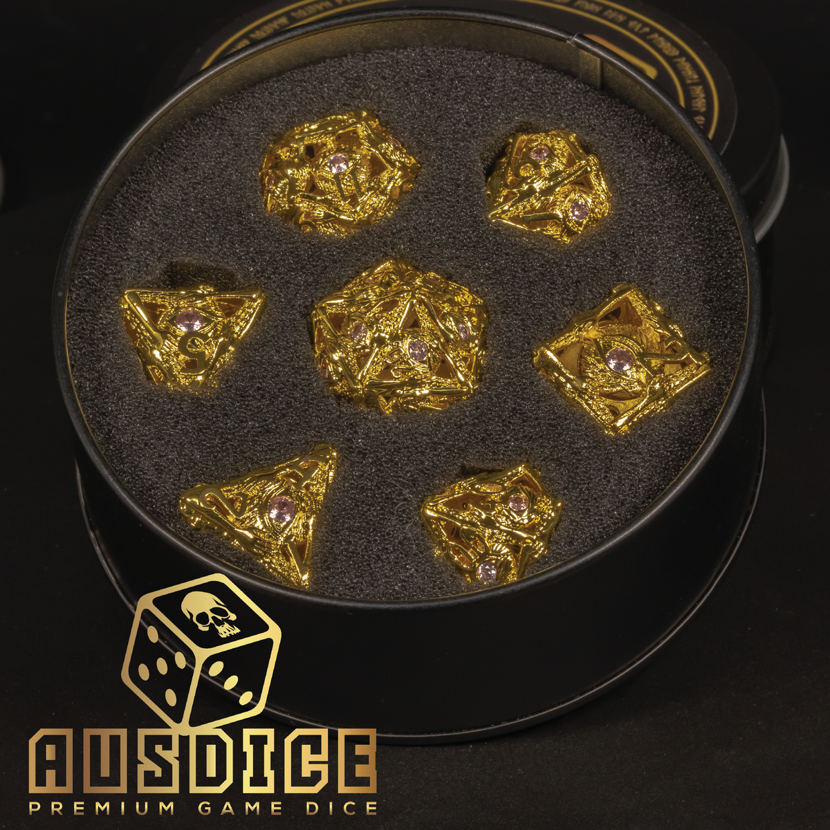 Eye of Ra Pink Gemstone Gold Metal Polyhedral Set – Ausdice