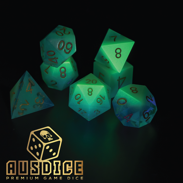 Sharp Edged Luminescent Glow Resin Polyhedral 7-Die Set