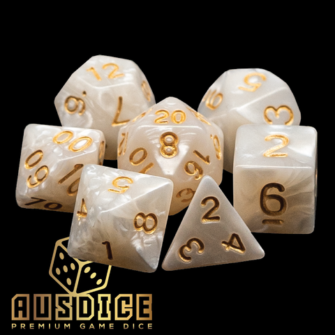 Ausdice Polyhedral Bone White Dice Set (7 Dice)