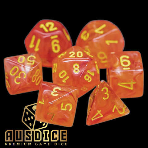 Chessex Ghostly Glow Polyhedral Orange/Yellow Luminary 7-Die Set