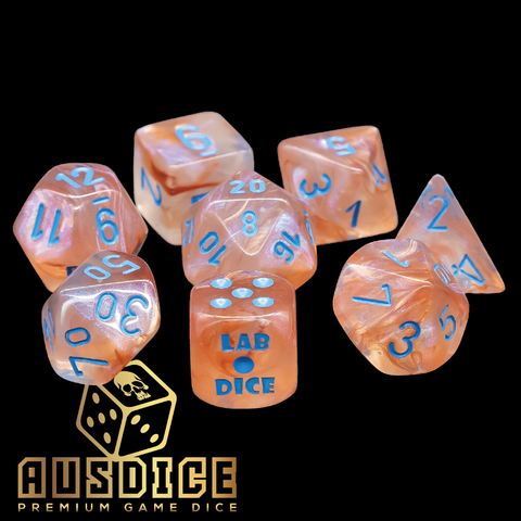 Chessex Lab Dice 5 Rose Gold/Light Blue Luminary 8-Die Set